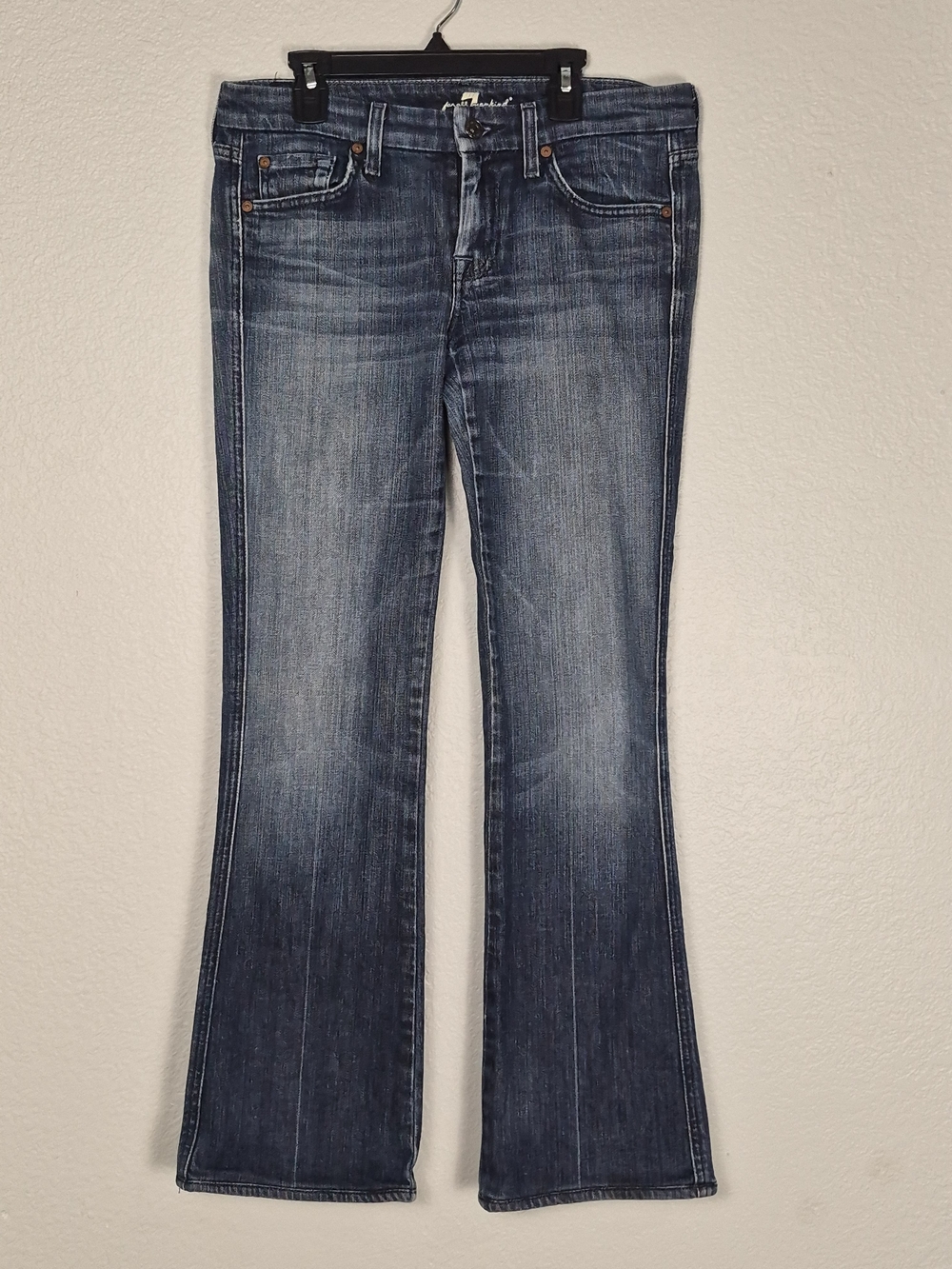 7 For All Mankind Flare Jeans "A" Pocket Dark Wash Low Rise Size 28 EUC